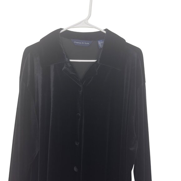 Preston & York Women Black Velvet Button-Up Shirt Blouse Sz L - Picture 2 of 15